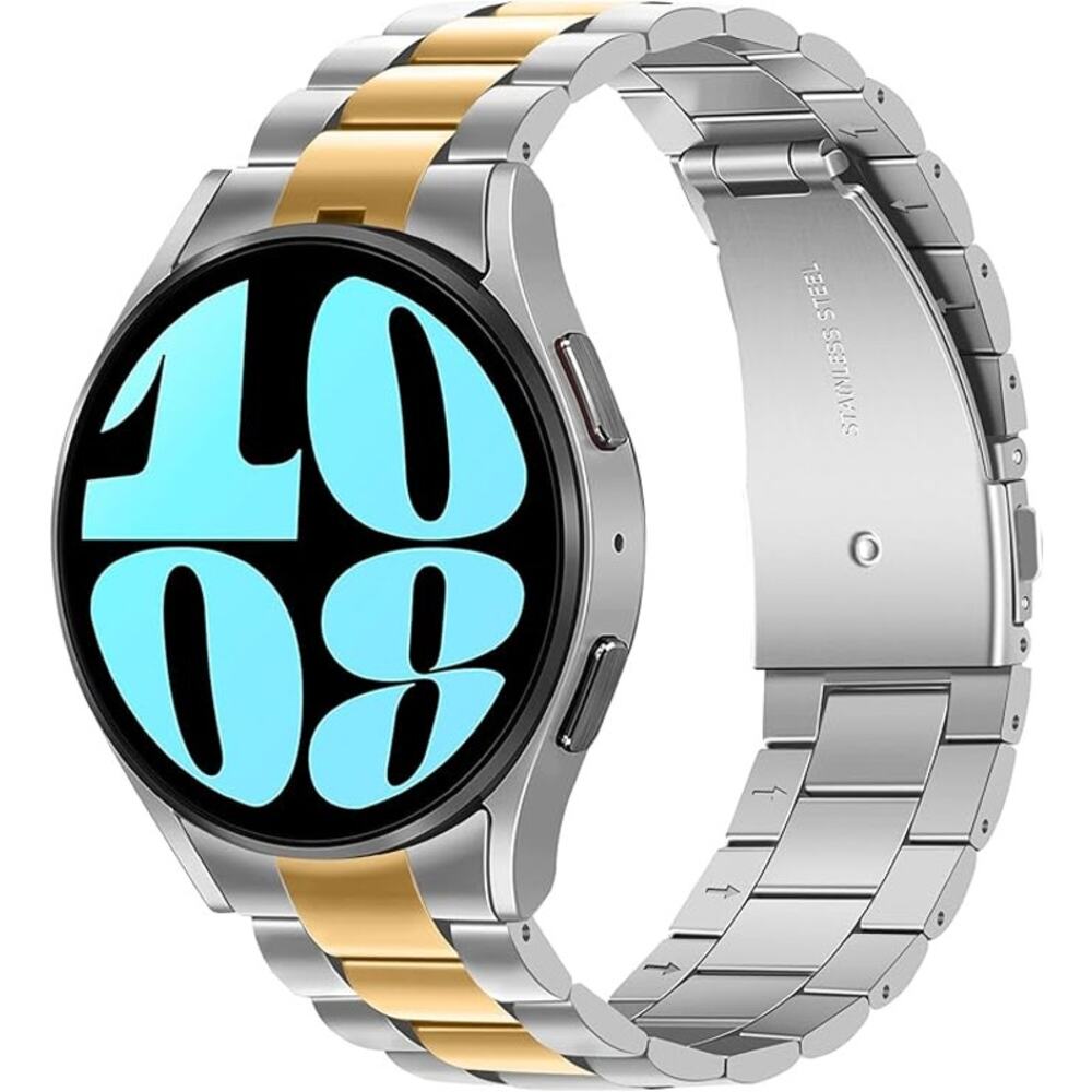 Silver Gold Tone Watch Band Compatible w Samsung Galaxy 7-4FE Band 44mm 40mm